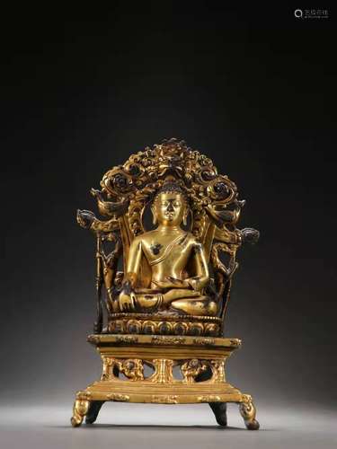 Bronze Gold Gilded Buddha Statue Of Sakyamuni, China