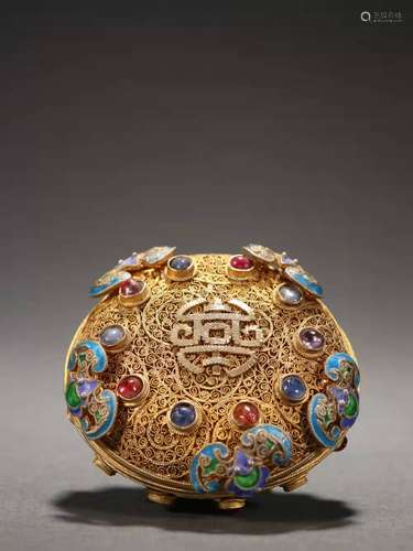 Silver Gold Gilded Covered Box With Gem, China