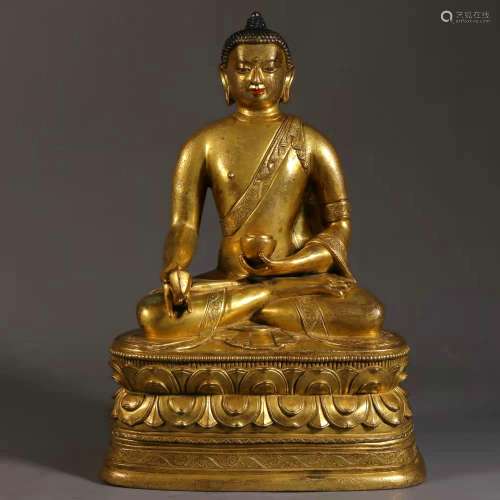 Bronze Gold Gilded Buddha Statue Of Sakyamuni, China