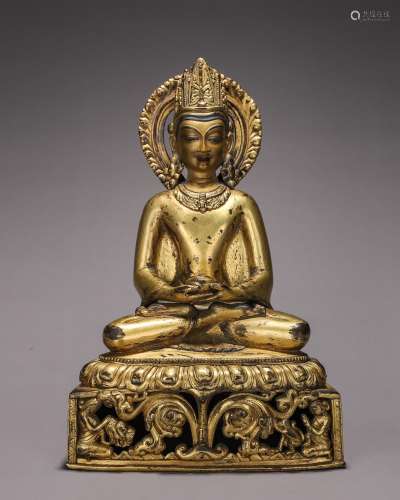 尼泊爾馬拉王朝銅鎏金阿彌陀佛