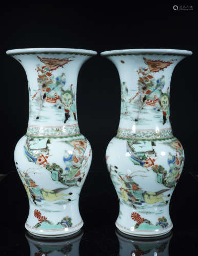 A Pair of Wucai Figure Baluster Vases