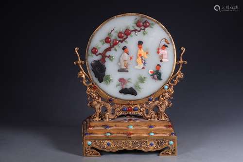 Jade Gilt Bronze Hardstone Inlaid Figure Table