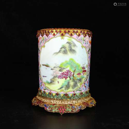 Qing Dynasty Gilt Enamel Brush Pot