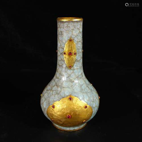 Gold Covered Hardstone Inlaid Vase