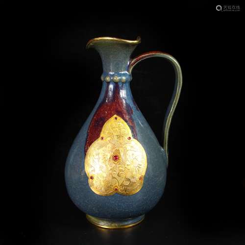 Gold Covered Hardstone Inlaid Vase