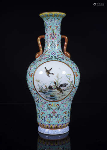 Famille Rose Bird-and-Flower Vase