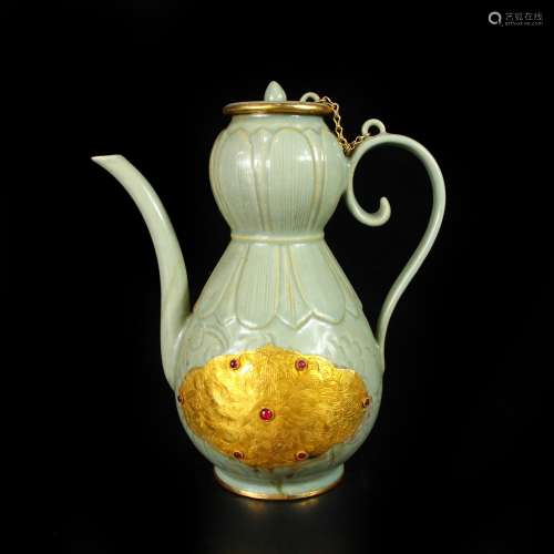 Gold Covered Hardstone Inlaid Ewer