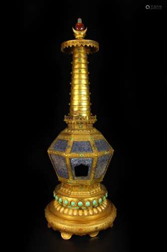 Gilt Lapis Lazuli Inlaid Stupa