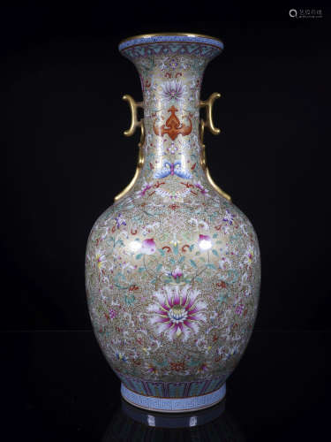 Qianlong Famille Rose Scrolling Lotus Vase