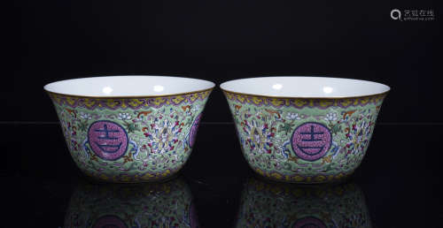 A Pair of Famille Rose Scrolling Lotus Bowls
