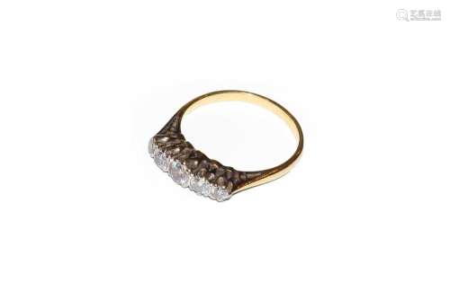 An 18 carat gold diamond five stone ring, finger size N1/2Co...