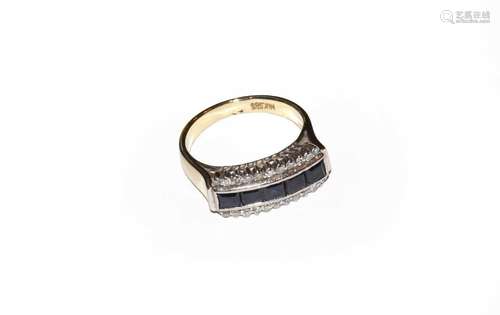 A sapphire and diamond ring, stamped 585 and 14K, finger siz...