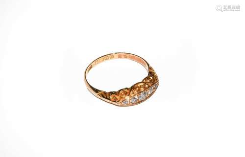 An 18 carat gold diamond five stone ring, finger size OCondi...