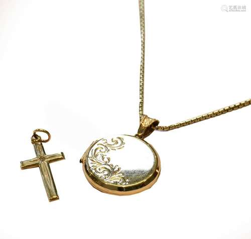 A 9 carat gold locket on chain, pendant length 3.0cm, chain ...