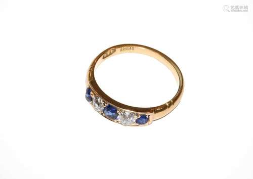 A sapphire and diamond five stone ring, stamped 18CT, finger...