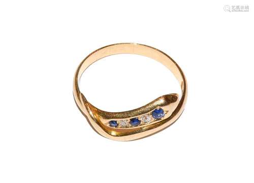 An 18 carat gold sapphire and diamond snake ring, finger siz...