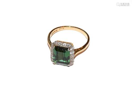 An 18 carat gold green tourmaline and diamond cluster ring, ...