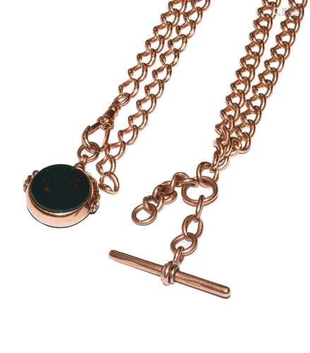 An Albert chain, with attached T-bar and hardstone swivel fo...