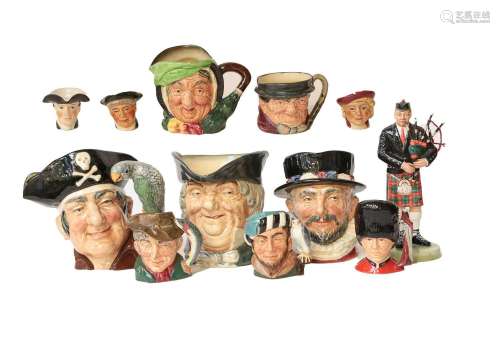 A collection of Royal Doulton character jugs, including thre...