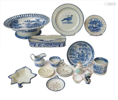 Pearlware egg drainers, razor box, pickle dish, and other 19...
