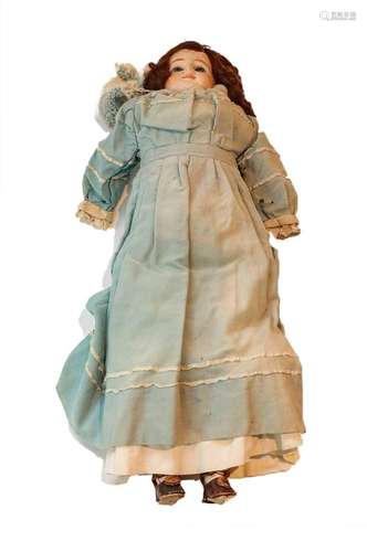 Circa 1900 composition shoulder doll, with fixed glass eyes,...