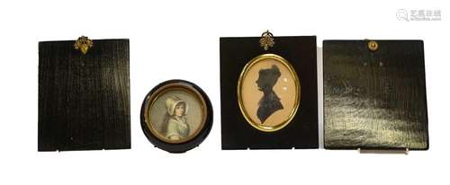 A portrait miniature of a young girl, two miniature frames, ...