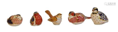 Royal Crown Derby porcelain paperweights of birds, including...