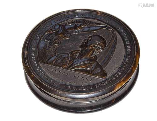 A 19th century pressed horn snuff box commemorating Robert B...