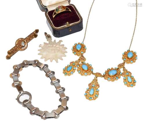 A collection of jewellery including an 9 carat gold opal rin...