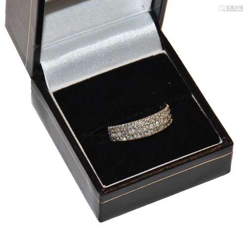 A 9 carat gold diamond triple row half hoop ring, finger siz...