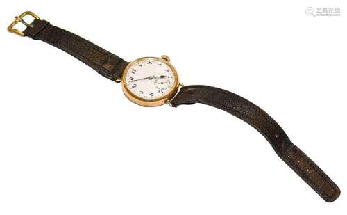 An 18 carat gold enamel dial wristwatch, movement stamped S&...