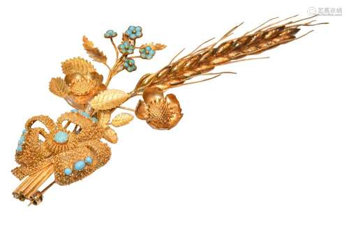 A mid 19th century gilt turquoise wheatsheaf and floral moti...