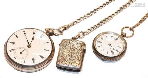 A silver open faced lever pocket watch, ladys fob watch with...