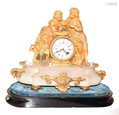 A French gilt metal alabaster striking mantel clock, circa 1...