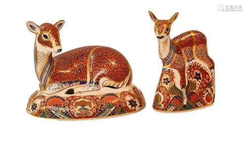 Royal Crown Derby porcelain paperweights, comprising: a doe ...