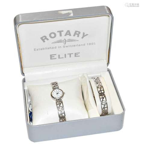 A sterling silver ladys Rotary Elite wristwatch with matchin...