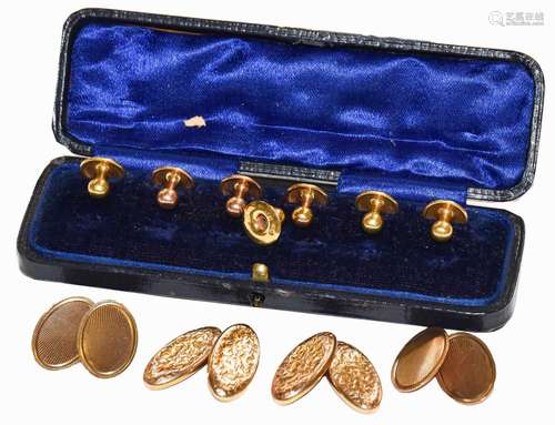 Two pairs of 9 carat gold cufflinks and seven 9 carat gold d...