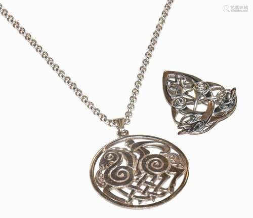 A Shetland silver pendant on chain, depicting Sleipnir Odins...