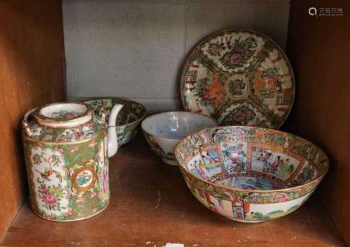 A 20th century Cantonese famille rose punch bowl, decorated ...