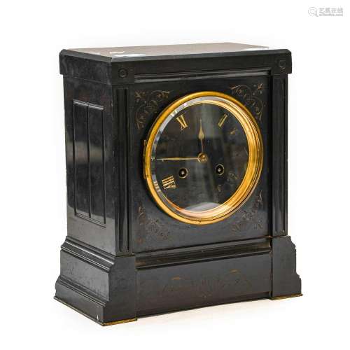 A Victorian black slate mantel clock, circa 1870, 23cm wide