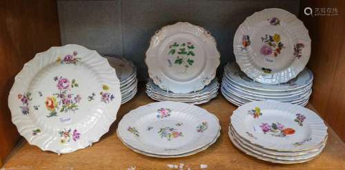 Three 18th century Meissen wrythen and ozier moulded plates ...