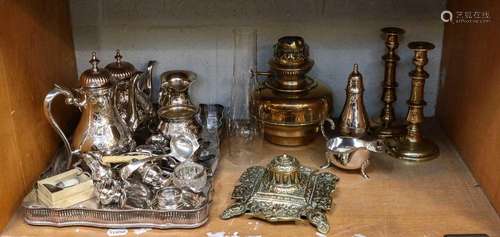 A collection of assorted silver, silver plate, and brass war...