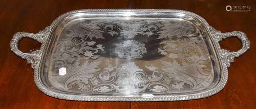 An electroplated twin-handled Armorial tray