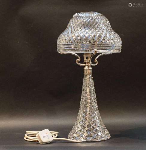 A cut glass table lamp and shade with silver plated bracket,...