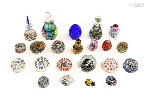 A collection of 20th/21st century glass paperweights and bot...