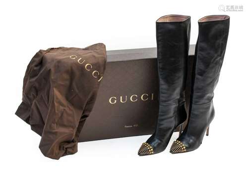 A Pair of Gucci Malaga Ladys Black Leather Long Boots, with ...