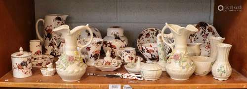 A shelf of Coalport Hong Kong pattern China & Belleek Ch...