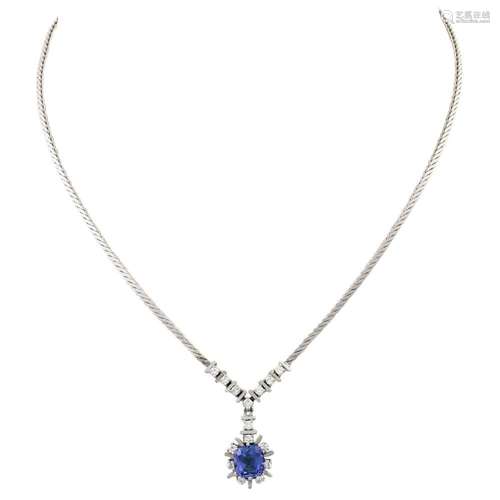 Collier mit Tansanit 1,75 ct und Brillanten zus. ca. 0,6 ct,