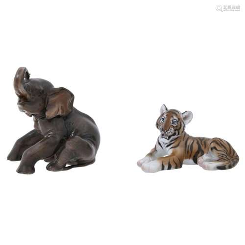 ROSENTHAL 2 Tierfiguren 'Junger Tiger' und 'Jung...