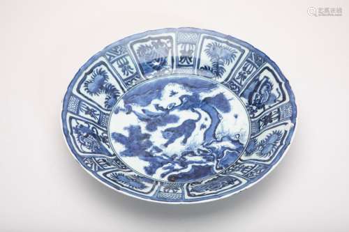 A BLUE AND WHITE PORCELAIN KRAAK STYLE CHARGER
